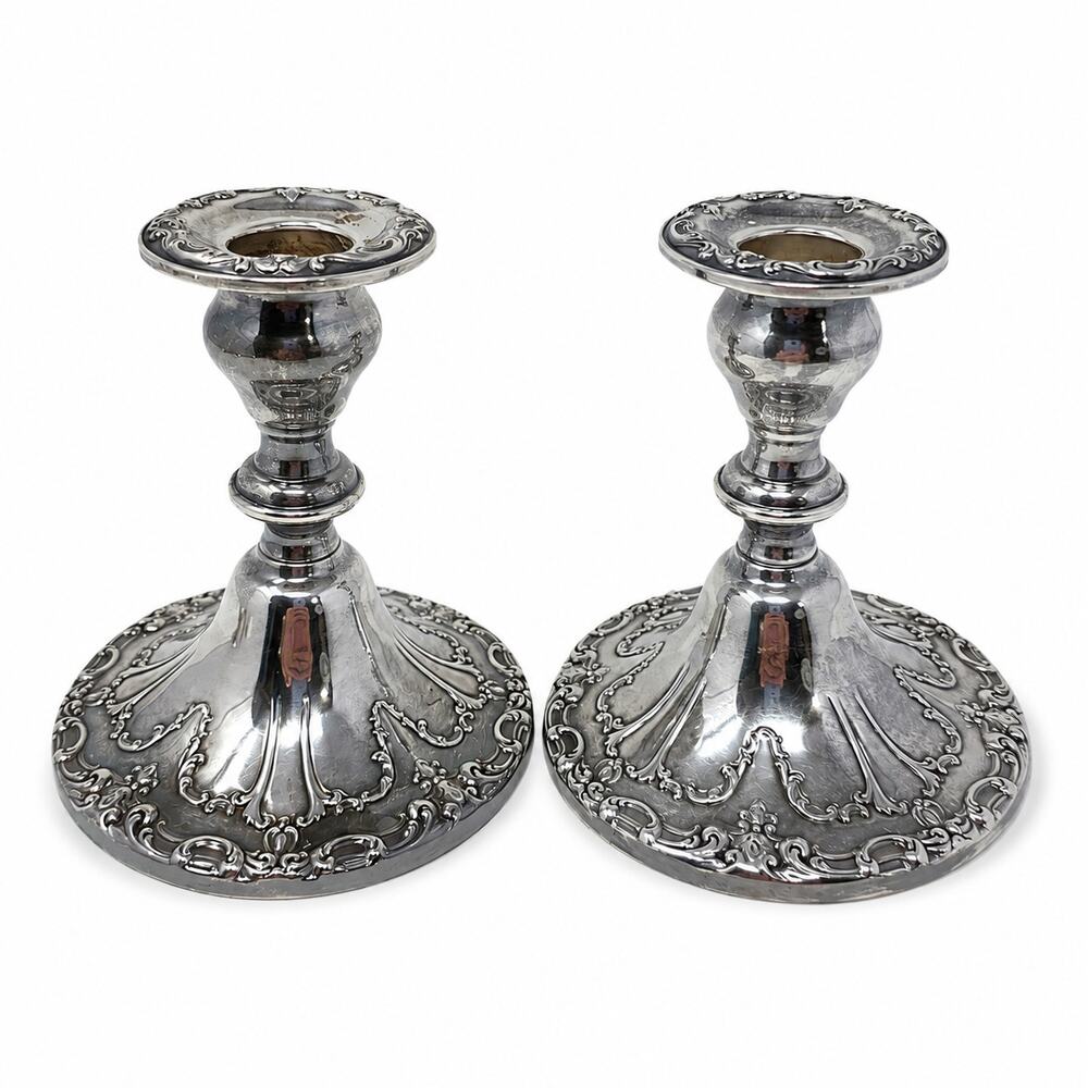 Vintage Gorham Silverplate Candlestick Pair YC3004 Ornate Baroque Candle Holders